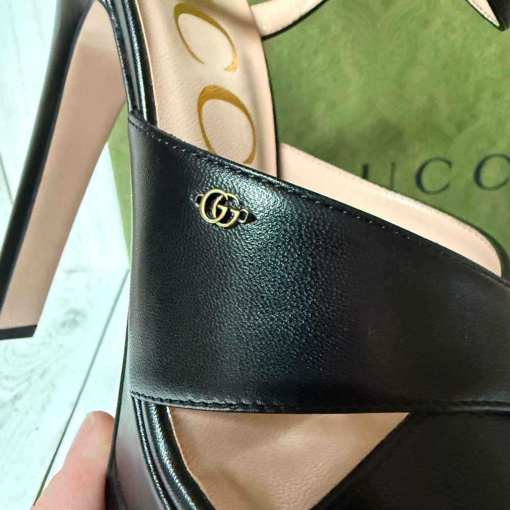 Gucci GG Malaga Kid Leather Platform Sandals Black Sz 40 / 10 - Picture 6 of 16